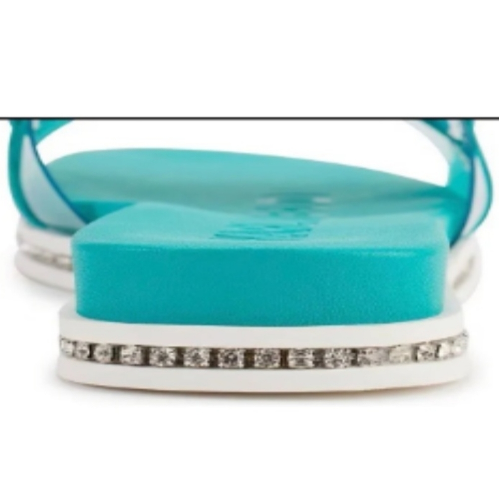 Karl Lagerfeld Jazelle Rhinestone Chain Slides Blue Sz 9.5 - Picture 6 of 11